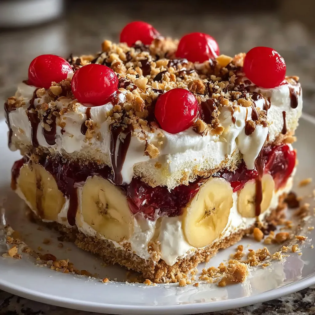 Ultimate No-Bake Banana Split Cake with Layers of Cream and Fresh Fruit - secondary view